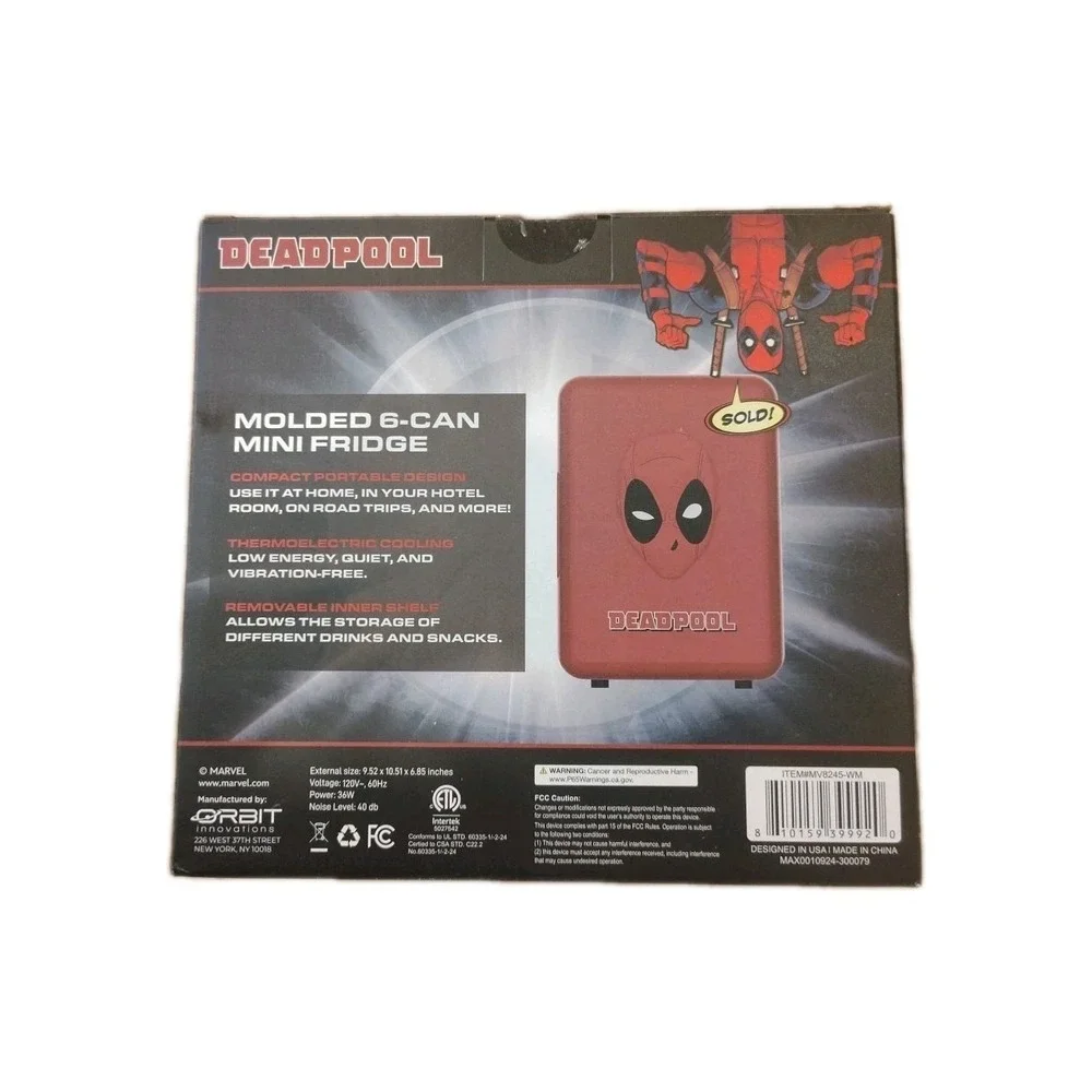 Brand New Deadpool Molded 6-Can Or 4L Mini Fridge‎ Red Marvel Portable Sealed
